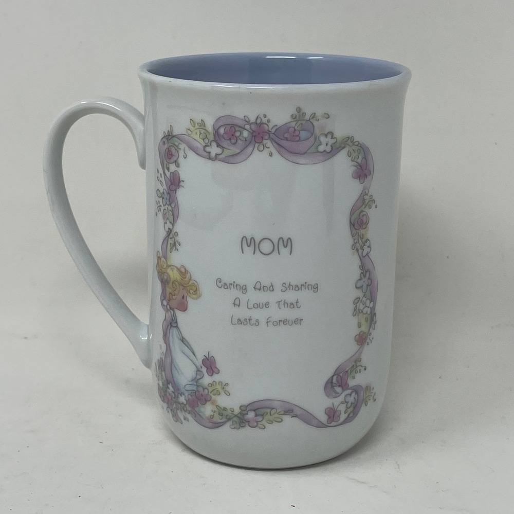 Vintage 1989 Precious Moments Mom Coffee Mug Enesco Samuel J Butcher Blue White